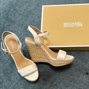 Michael Kors Cream Wedge Espadrilles with Ankle Strap